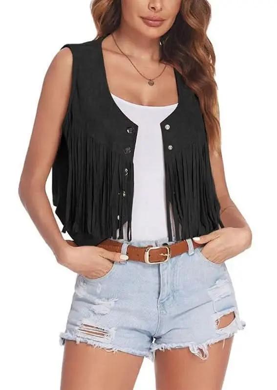Cropped fringe vest for stylish layering - Love Salve